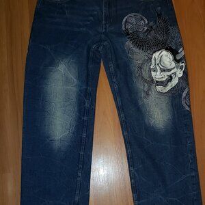 💥RARE💥FUGUTAITEN Y2K designer japanese embroided baggy denim